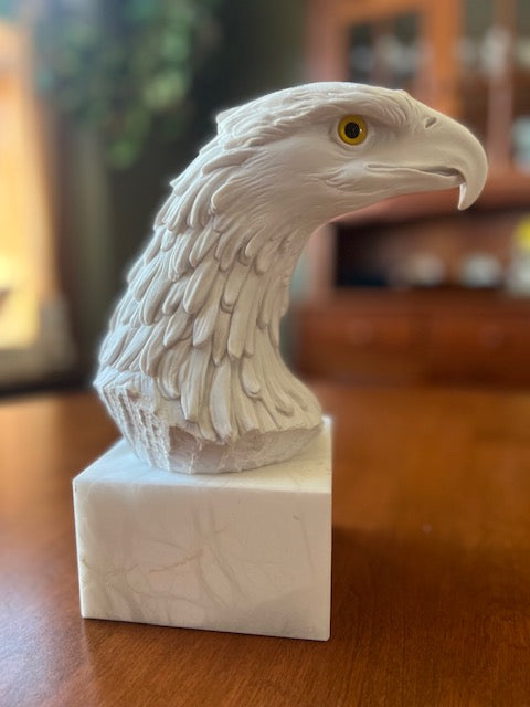 Eagle Head Marble Bust Statue Alabaster Base | Eleganza